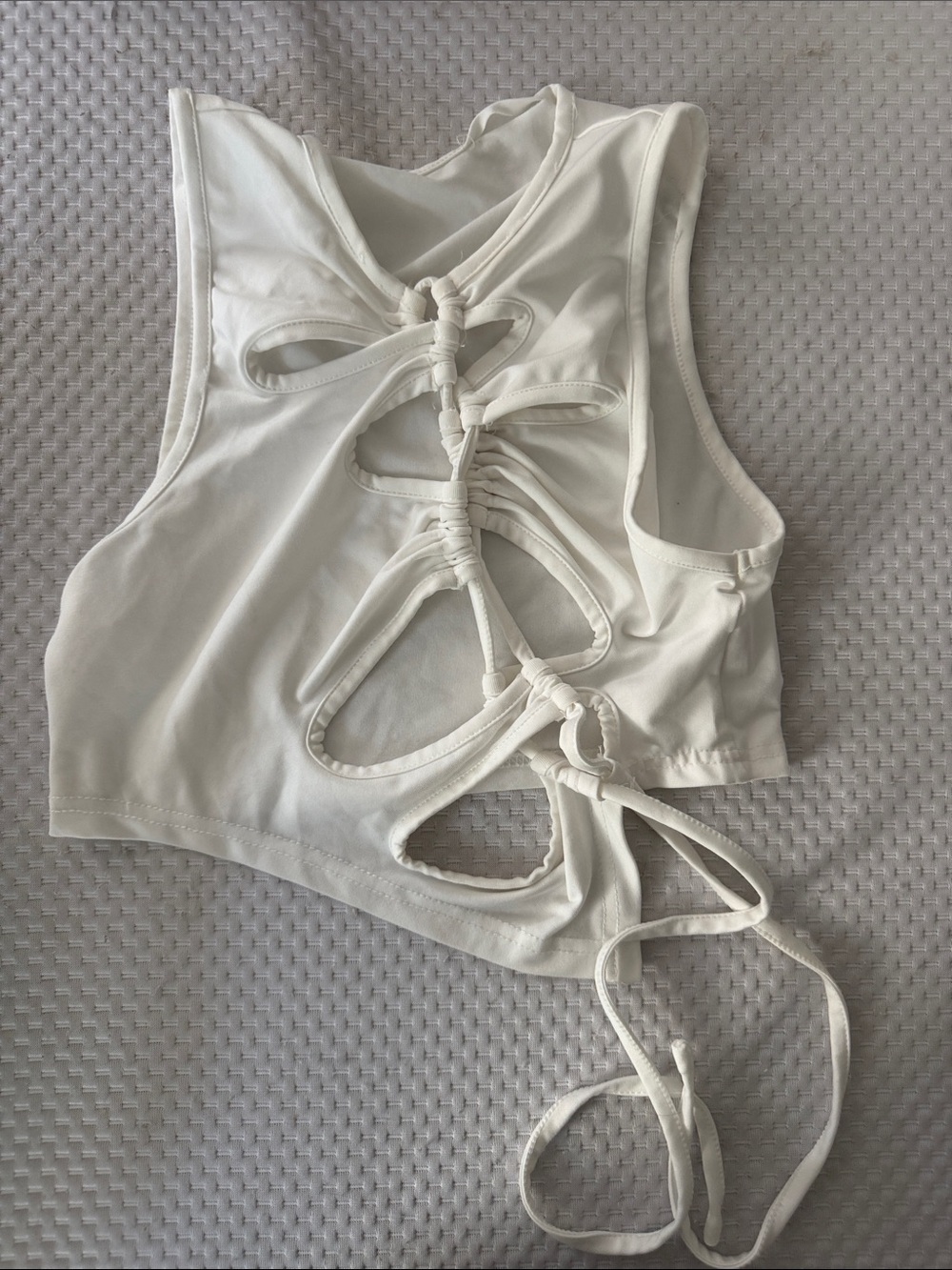 White Lace-Up Crop Tank Top